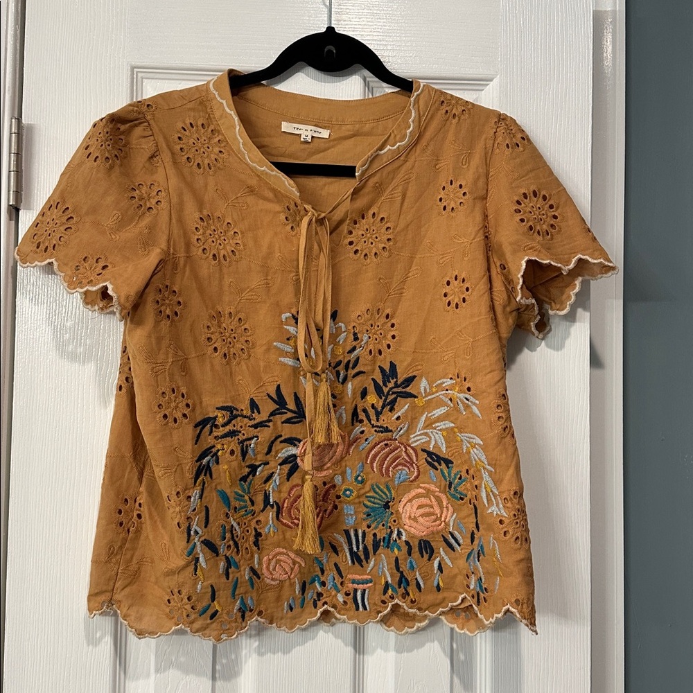 Embroidered Mustard Short Sleeve Blouse
